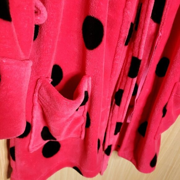 Pink Victoria's Secret Womens Pink Plush Robe Black Polka Dots XS/S - Picture 4 of 8